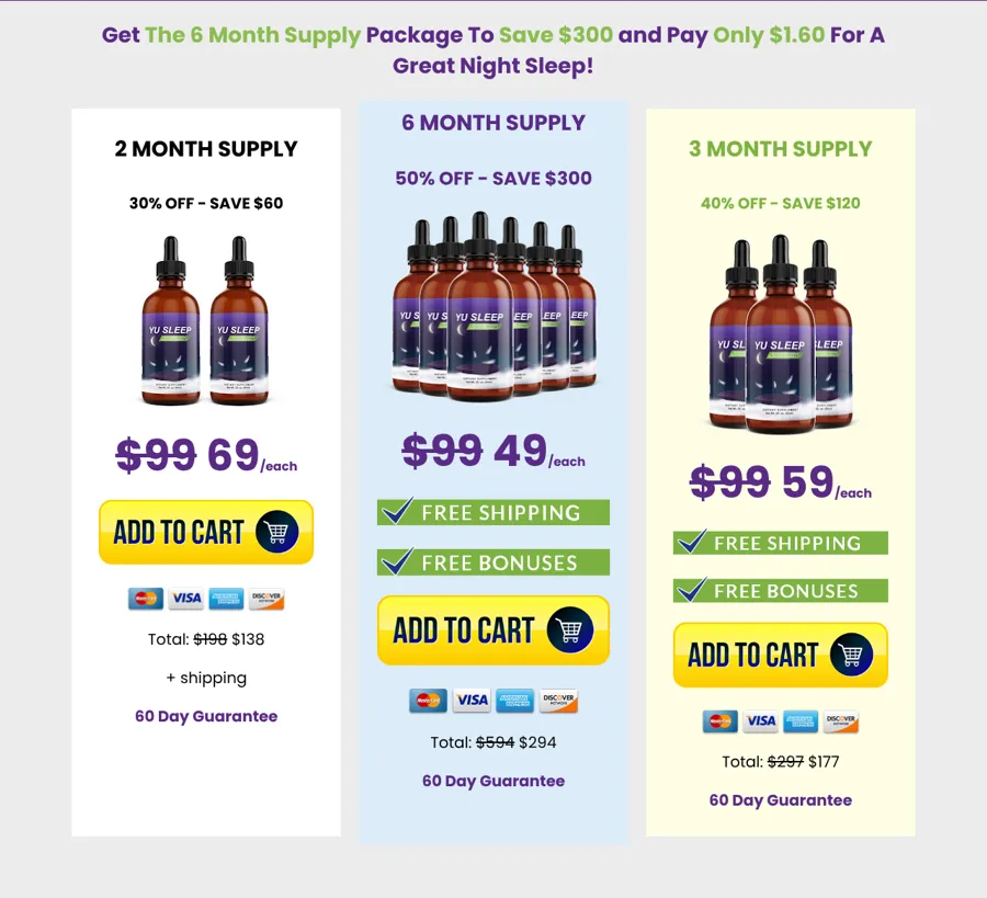 Yu Sleep bundle prices on the official order page, October 12, 2026